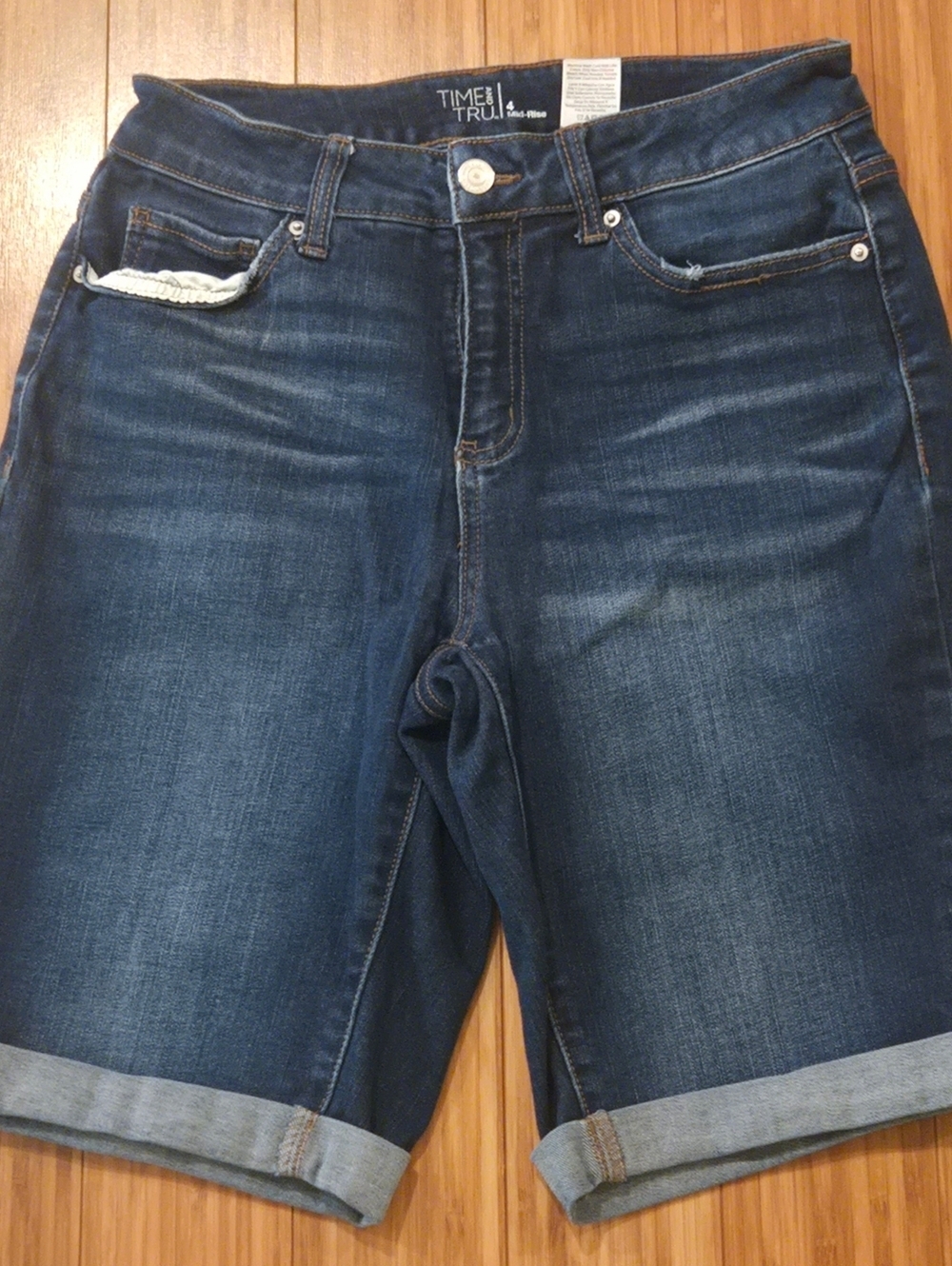 Time and Tru Dark Blue Relaxed Cuffed Denim Shorts